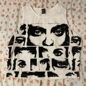 Forever 21 White Crop Top with Black Graphic Faces